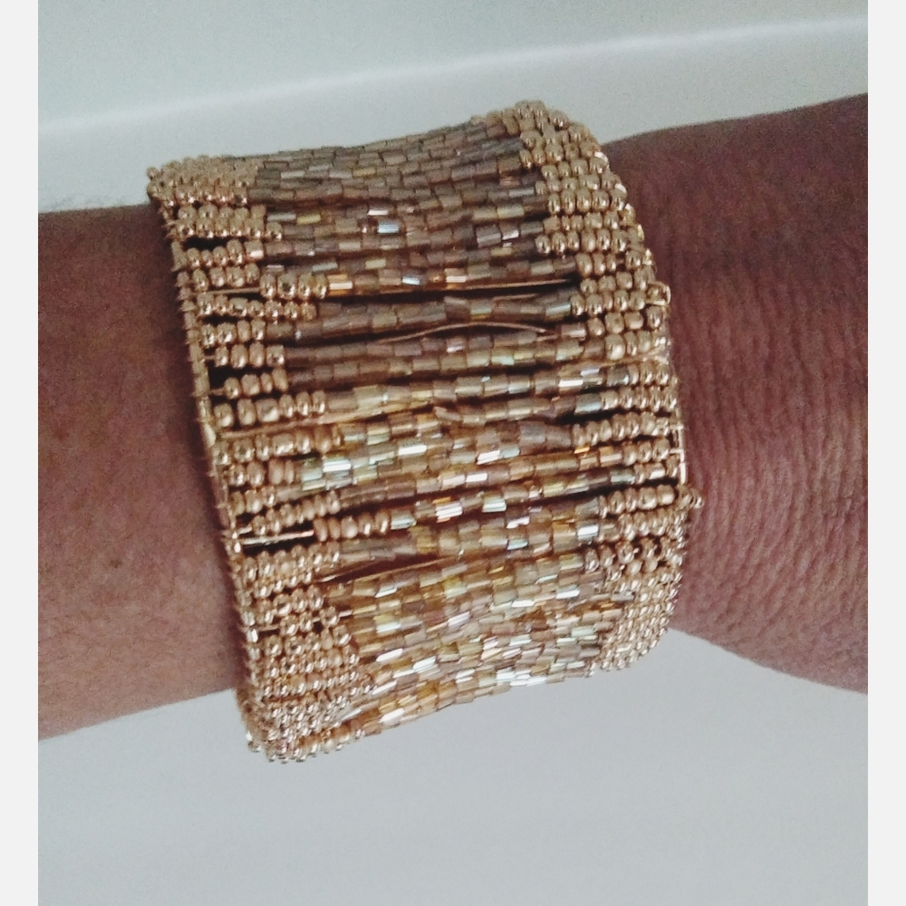 Gold Beaded Sparkling Cuff Bracelet